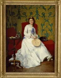Albert Roosenboom, Lady in White with Fan / Painting, 19th Century